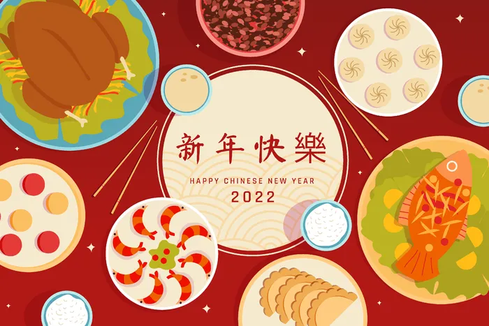 新年中国风美食插画ai矢量模版下载