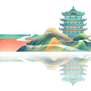 国潮风旅游建筑城市地标景区北京上海插图插画元素素材设计模板