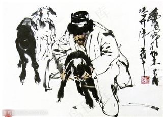 国画名家作品-黄胄的育羔