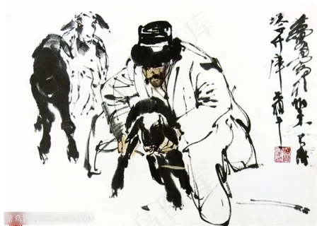 国画名家作品-黄胄的育羔 国画名家作品-黄胄的育羔