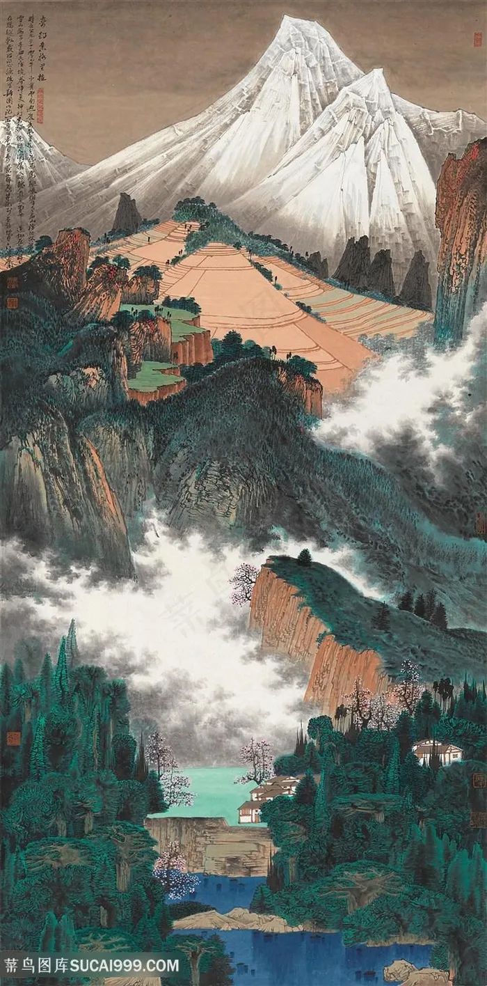 薛亮水墨画国画巍峨山脉风景画