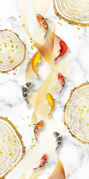 现代金色鱼群装饰画