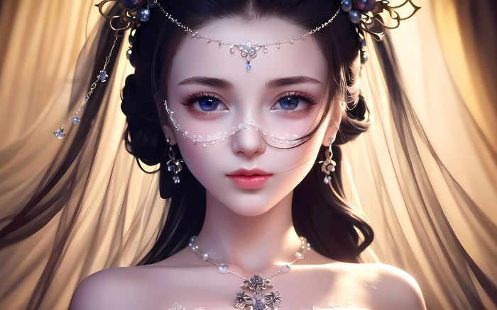 AI小姐姐美女二次元绘画古装大眼头饰漂亮053