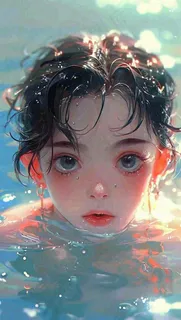 夏天少年男孩海底游泳水面，夏至小暑儿童节