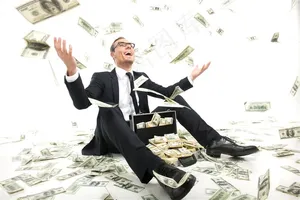 美金系列 - 抛开整箱美金的开心男子