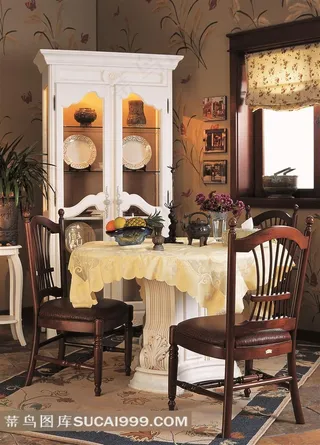 欧式家居餐厅餐桌餐具和餐柜