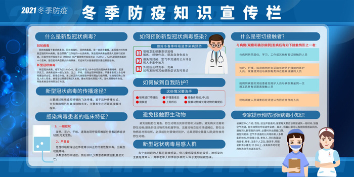 春节冬季肺炎疫情防控指南宣传海报插画展板PSD设计素材模板