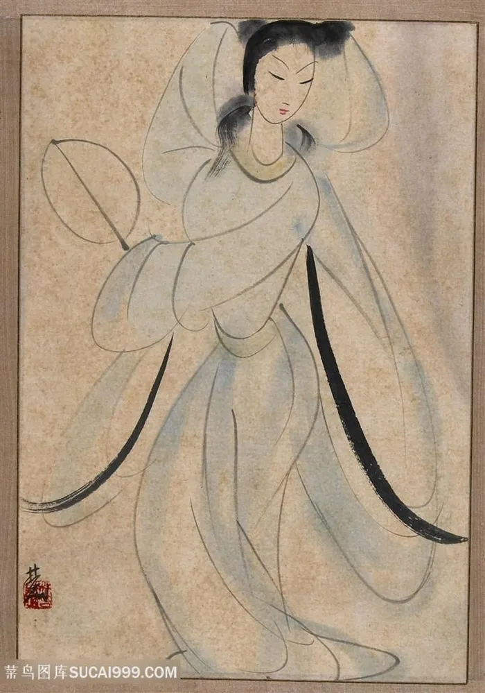 林风眠手绘水墨美女中式装饰画