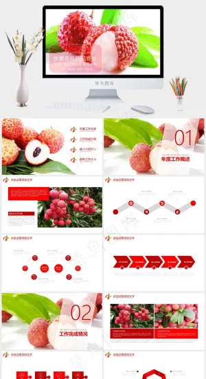 水果荔枝产品宣传工作总结PPT模板预览图