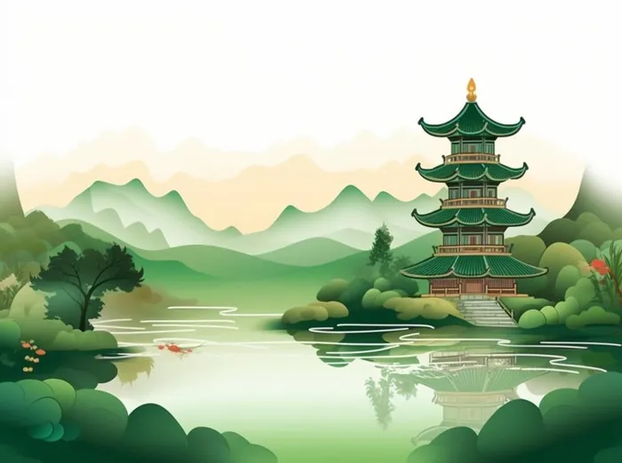 国风绿色系山水背景图2(1264x944)