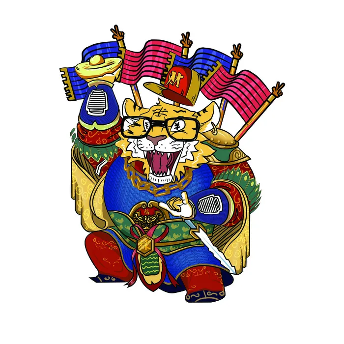 2022虎年吉祥物卡通公仔小老虎形象设计福字元素手绘插画psd素材