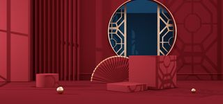 中国风国潮电商促销首页海报C4D背景图3D场景立体设计PSD素材模板