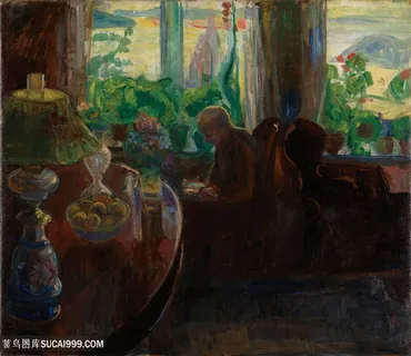 客厅看书的画家油画 客厅看书的画家油画