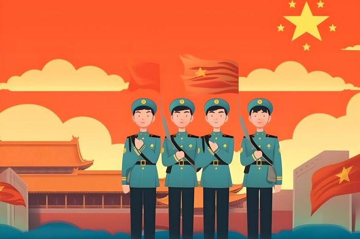 军人*红色卡通插画背景(3600x2400)