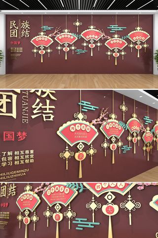 红色精美民族团结党建文化墙