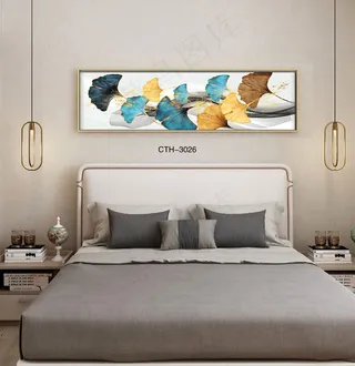 大气时尚家居室内装饰场景卧室床头画背景图背景效果图现代简约抽象画