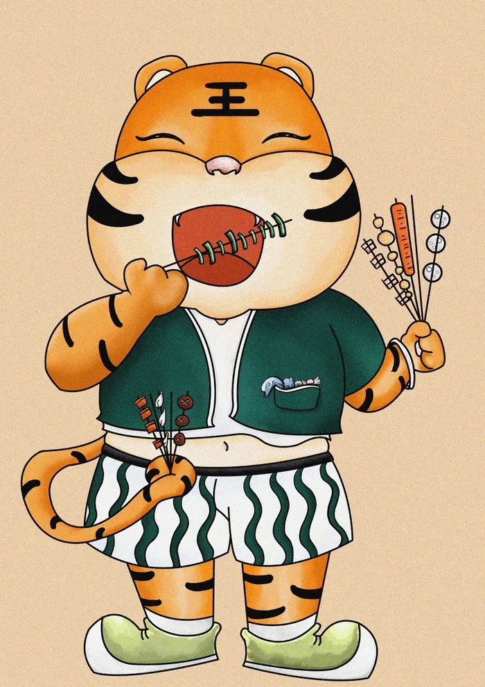虎年中国风萌虎插画psd模版下载