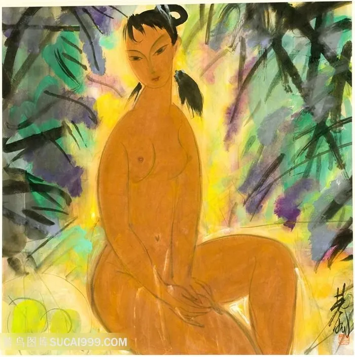 林风眠手绘裸体女性艺术装饰画