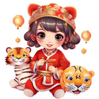 卡通插画人物喜庆红色衣服孩子老虎免抠