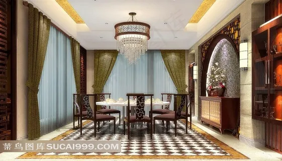 新中式风格别墅餐厅装修设计效果图