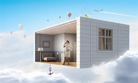 蓝天下悬浮在空中的房间高清图 蓝天下悬浮在空中的房间高清图