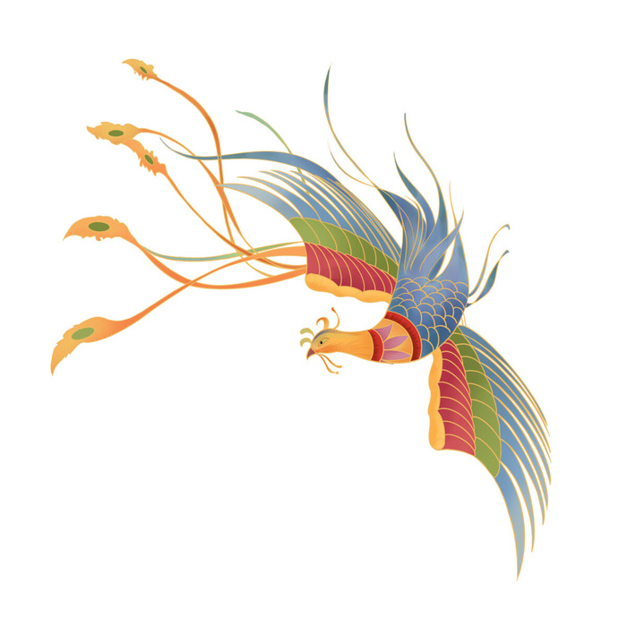 手绘国潮中国风神龙凤凰卡通形象插画装饰元素图案PSD设计素材