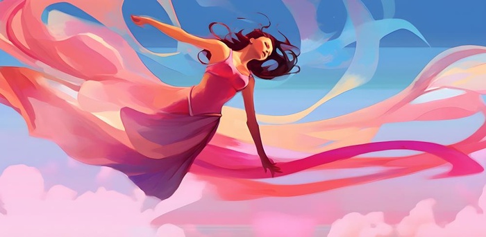 舞蹈跳舞的女孩粉色天空背景