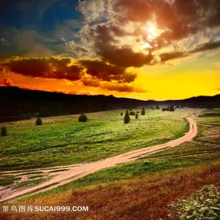 夕阳田间道路图片素材