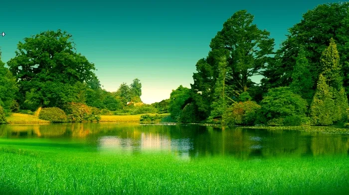 绿色林木湖水背景墙psd模版下载
