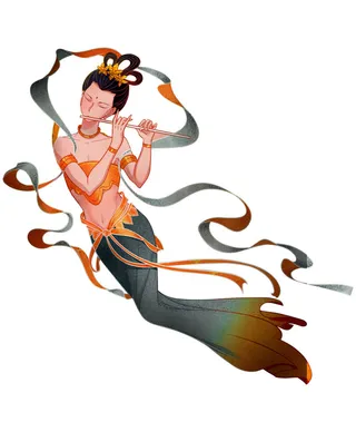 手绘国潮中国风古代敦煌神话飞天仙女美女古装人物插画PSD素材