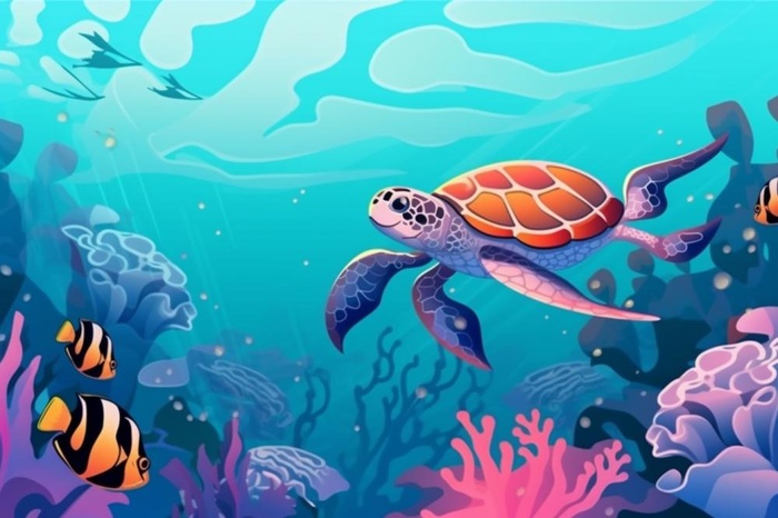 海洋生物世界清新蓝色背景(1344x896)