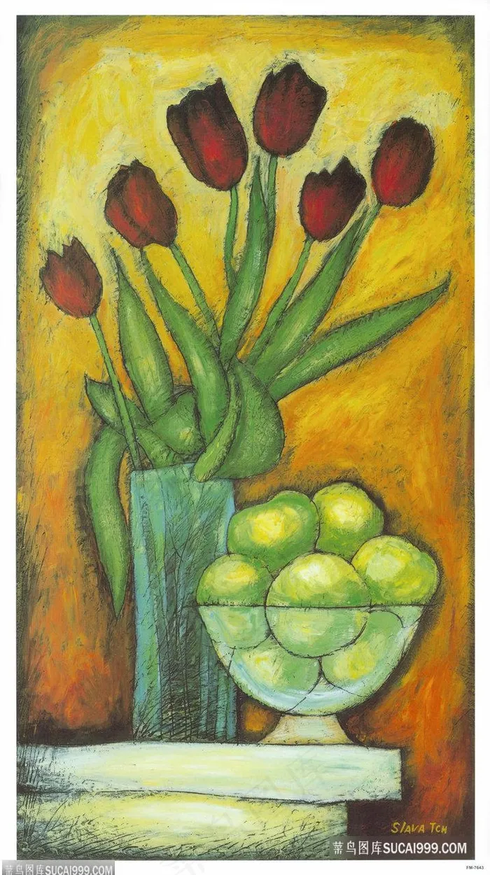 唯美花卉花瓶青果油画