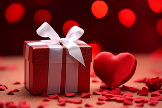 红色玫瑰花礼盒礼物花瓣情人节摄影图