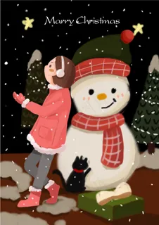 手绘卡通圣诞节雪人插画