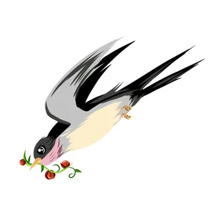 水彩手绘春季春天柳树柳条枝条小鸟小燕子元素PSD设计素材PNG图片