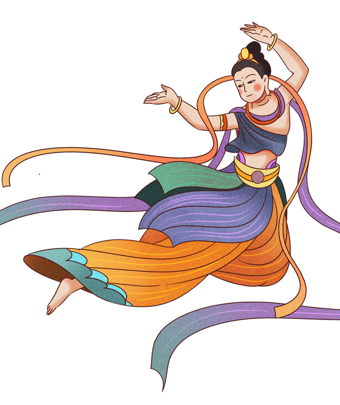 手绘国潮中国风古代敦煌神话飞天仙女美女古装人物插画PSD素材