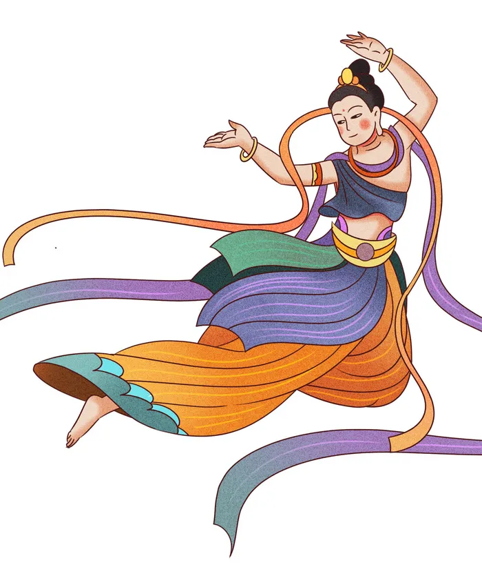 手绘国潮中国风古代敦煌神话飞天仙女美女古装人物插画PSD素材