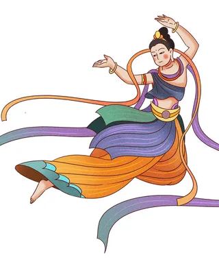 手绘国潮中国风古代敦煌神话飞天仙女美女古装人物插画PSD素材