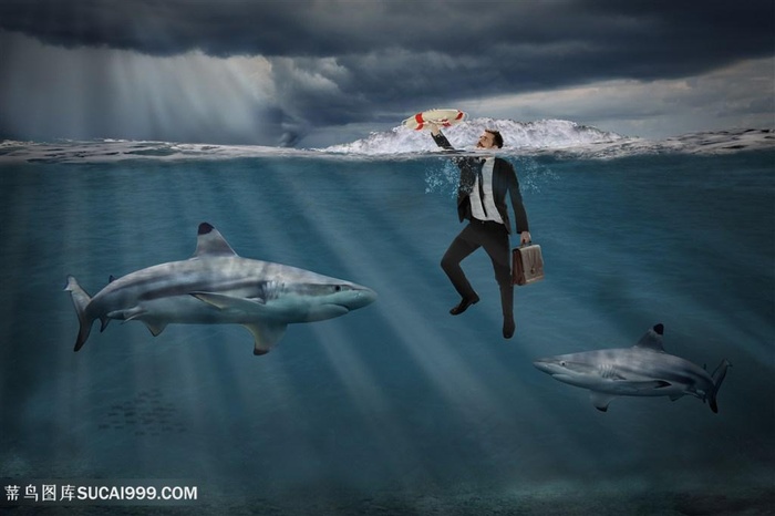 创意海洋鲨鱼与商务人士高清图片