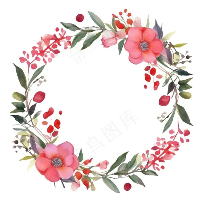 花环鲜花植物水彩插画免抠(1024x1024)