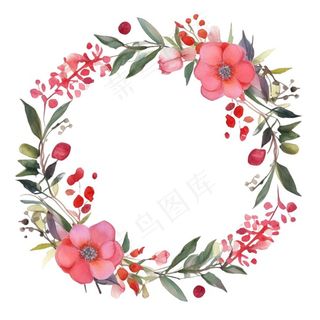 花环鲜花植物水彩插画免抠