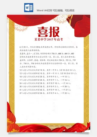 喜报战报海报贺喜光荣榜金榜题名