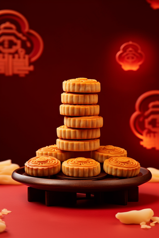 中秋月饼托盘美食糕点摄影图