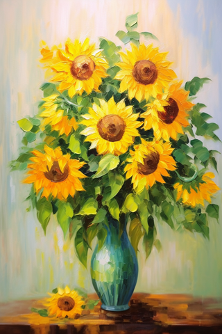 花瓶里的向日葵花油画插画