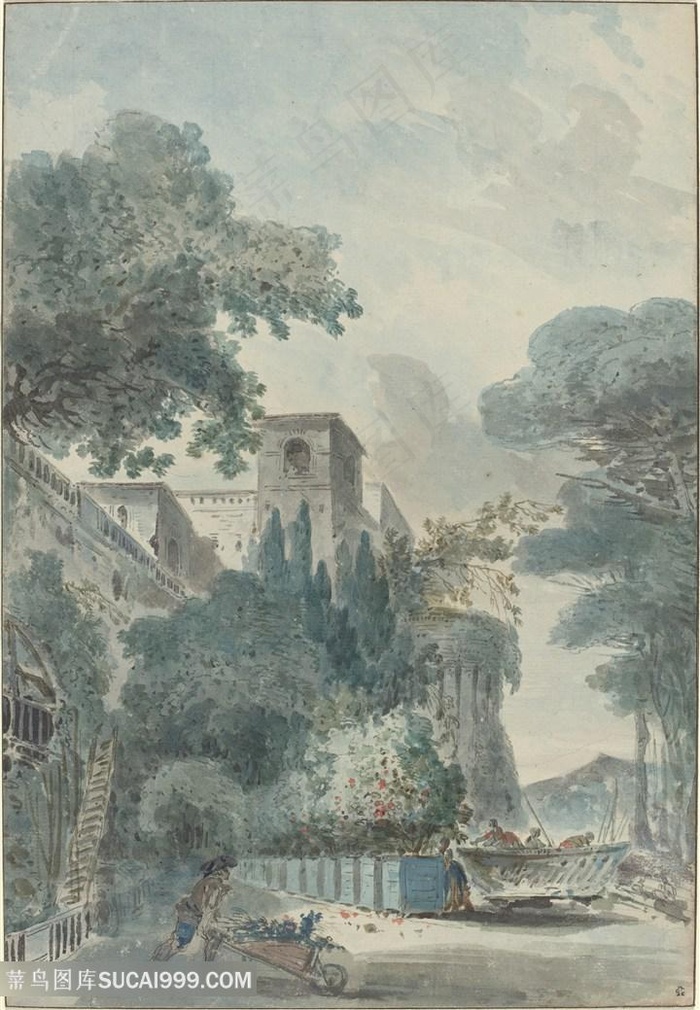 唯美建筑风景画油画图片