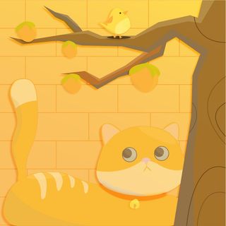 暖色调和嘴馋小猫插画