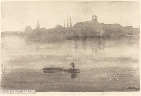 惠斯勒素描湖畔木船唯美风景画 惠斯勒素描湖畔木船唯美风景画