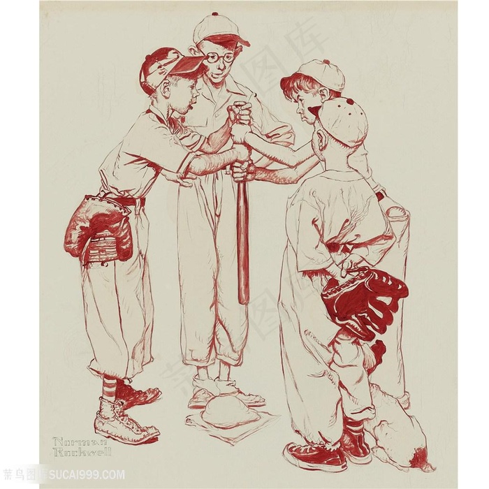 诺曼 · 洛克威尔手绘棒球比赛