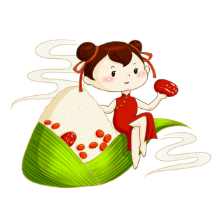 端午节可爱女孩包粽子免扣元素
