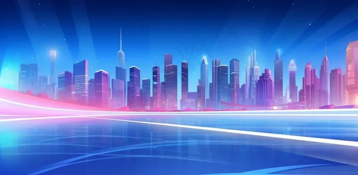 蓝色科技线条城市几何背景(1568x768)